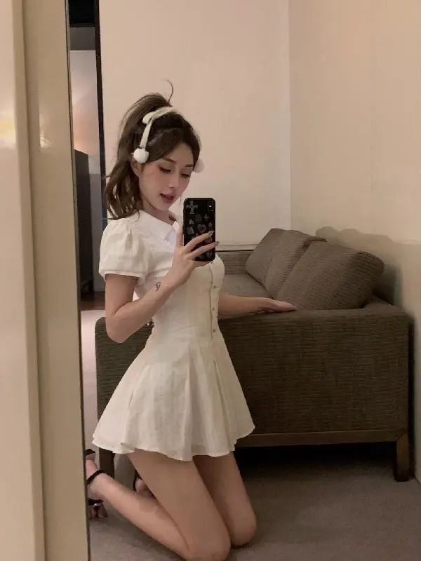 Váy Ngọt Ngào Cho Nữ của Mùa Hè  Phong Cách Mới cổ polo sơ mi, váy nữ