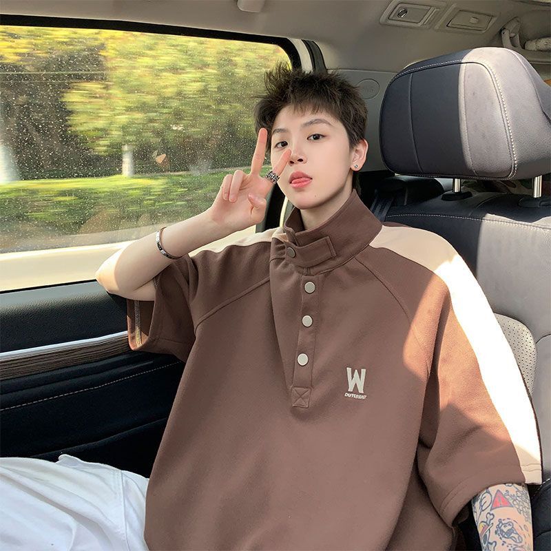 Áo Polo Kiểu Mỹ Nam Ngắn Tay Áo ,Quần Áo Thiếu Niên Triều Thương Hiệu Xu Hướng , áo nam