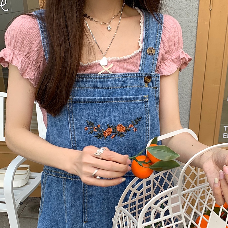 Váy Yếm denim Dài Rộng Thêu 67460