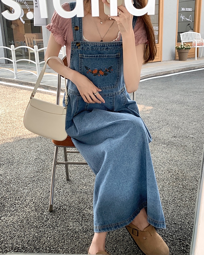 Váy Yếm denim Dài Rộng Thêu 67460