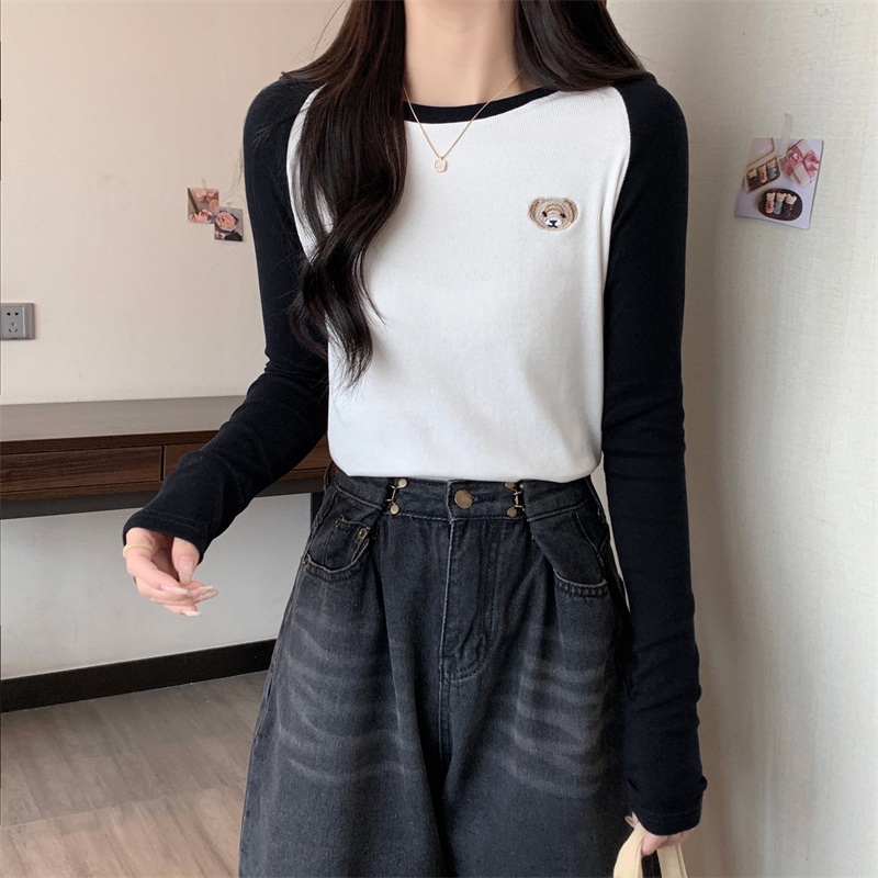 67469 Áo Thun Nữ Dài Tay Thêu Gấu
