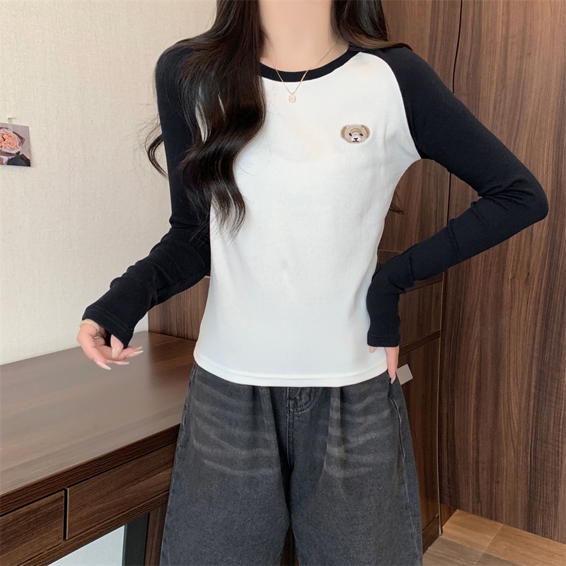 67469 Áo Thun Nữ Dài Tay Thêu Gấu