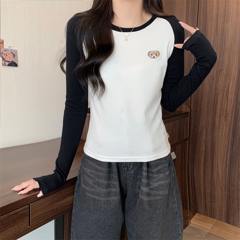 67469 Áo Thun Nữ Dài Tay Thêu Gấu