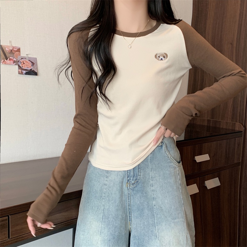 67469 Áo Thun Nữ Dài Tay Thêu Gấu