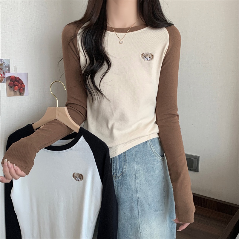 67469 Áo Thun Nữ Dài Tay Thêu Gấu