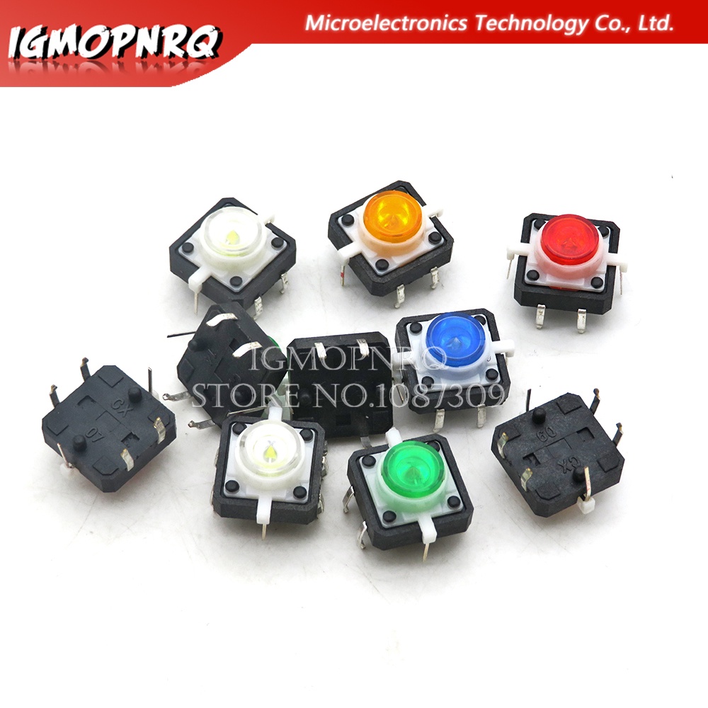 Set 5 Công Tắc Nhấn Đèn led 5 Màu 12x12x7.3mm 12X12 * 7.3mm 12 * 12 * 7.3