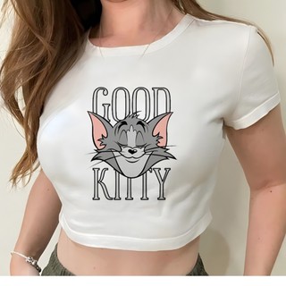 Tom and jerry Áo crop top In Hình tom and jerry 2000s Kiểu vintage Xinh Xắn Cho Nữ