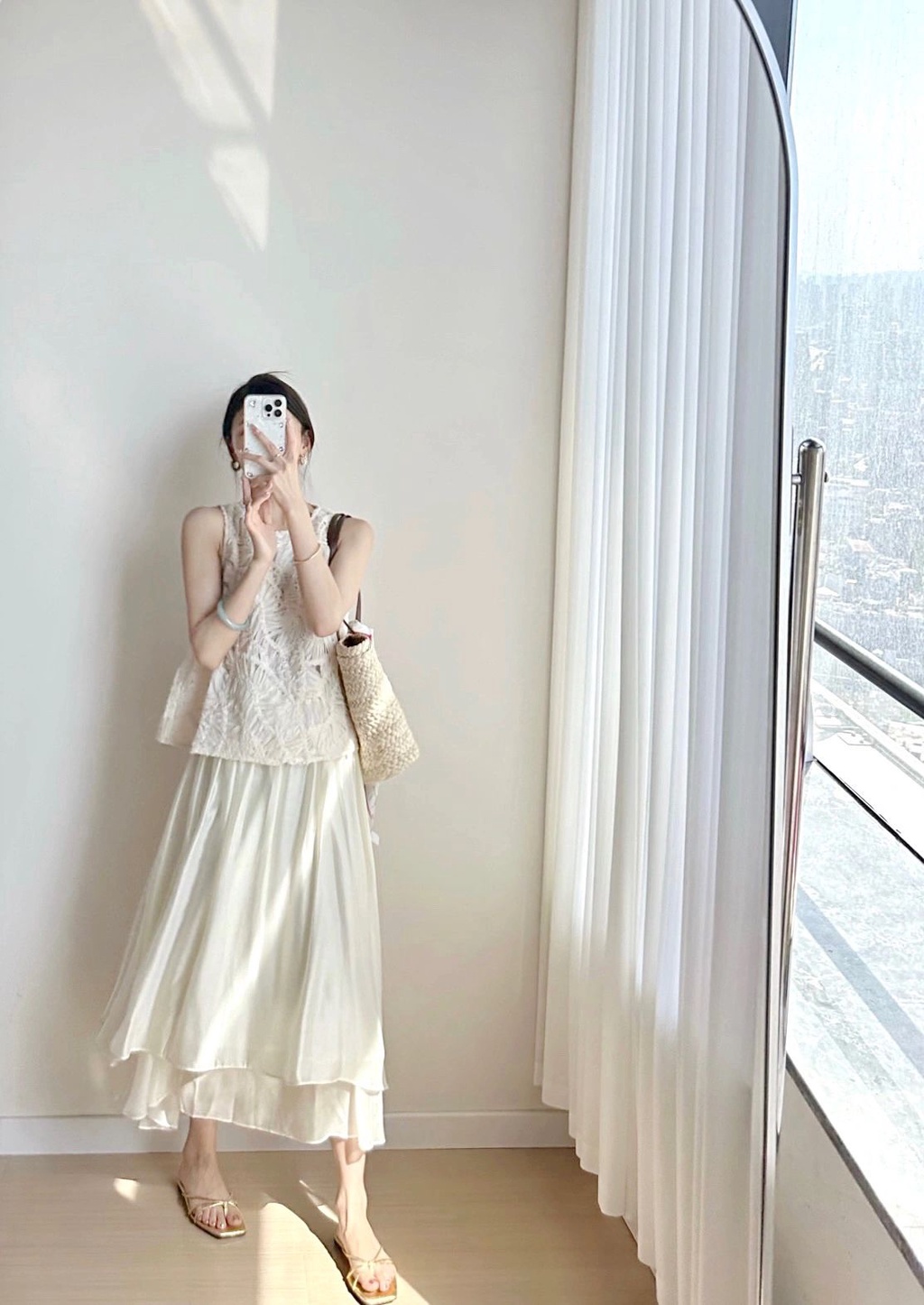 Áo Sơ Mi Voan Dệt 67700 Áo vest / Váy Xếp Ly