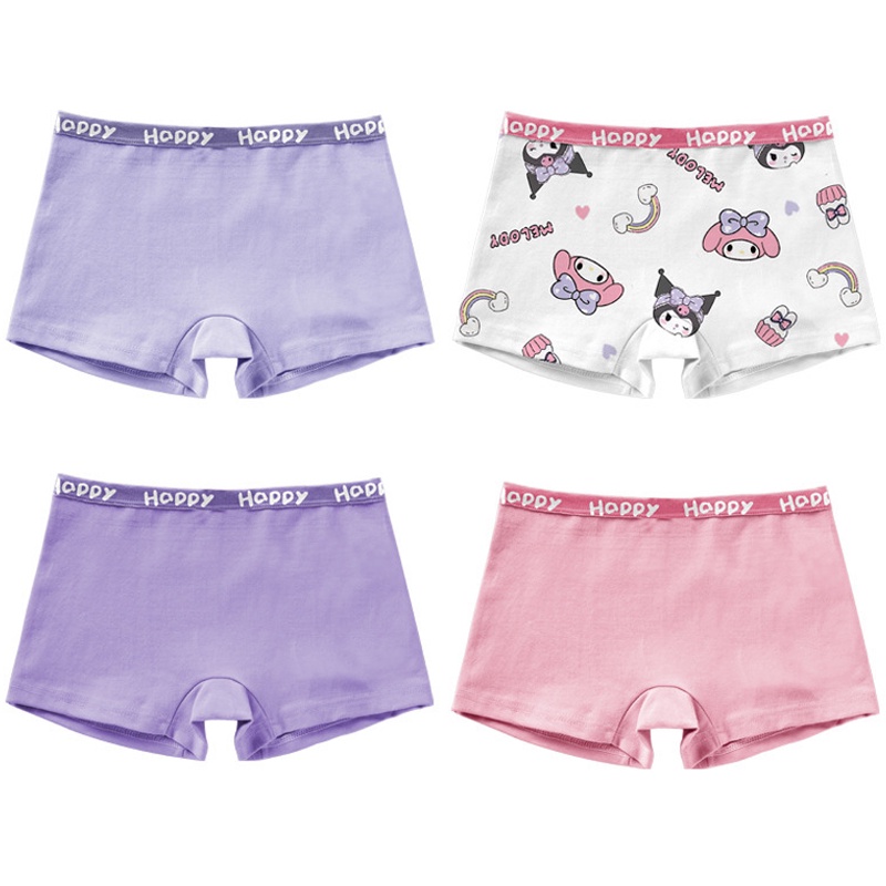 SANRIO Dễ Thương Bộ 4 Quần Lót cotton In Hoạt Hình my melody kuromi Đáng Yêu Dành Cho Bé Gái