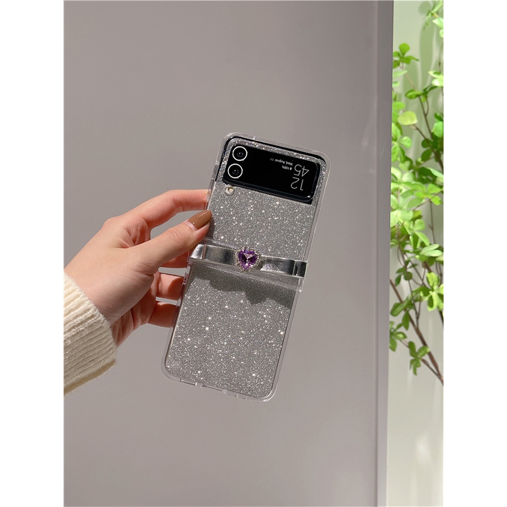 Bao Da Điện Thoại Nắp Lật Đính Đá Hình Nơ Trái Tim 3d Cho samsung galaxy z flip 5 5g z flip4 flip3 zflip5 Ốp