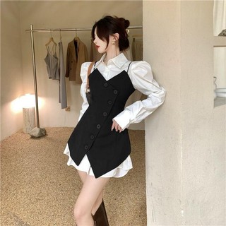 Set Áo Vest Nữ Mùa Thu Thắt Lưng Lộ Vẻ Gầy Gò Bất Quy Tắc, Áo Khoác Dài, Thiết Kế Kiểu Dáng Nhỏ Bé, Khí Chất.