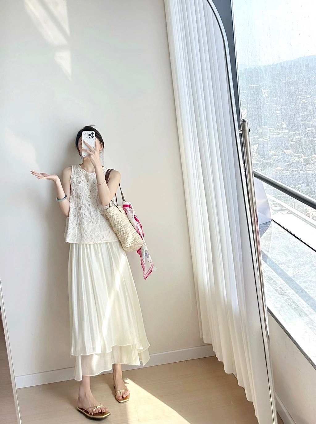 Áo Sơ Mi Voan Dệt 67700 Áo vest / Váy Xếp Ly