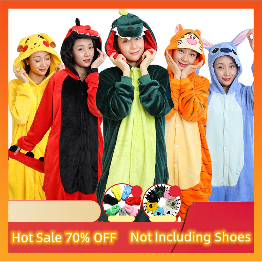 Bộ Đồ Ngủ Liền Thân Hóa Trang Khủng Long / stitch / pikachu Hoạt Hình One Piece Có Mũ Trùm Cho Nam Và Nữ Dịp halloween