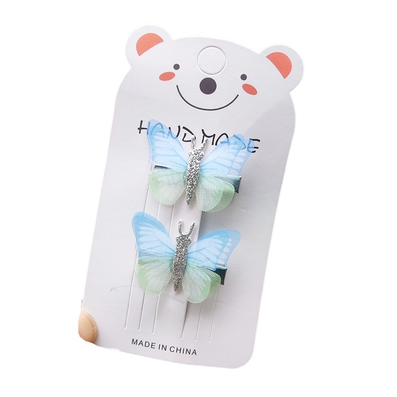 Set 2 Kẹp Tóc Vải Tuyn Hai Lớp Hình Bướm Nhiều Màu Dễ Thương Cho Bé Gái