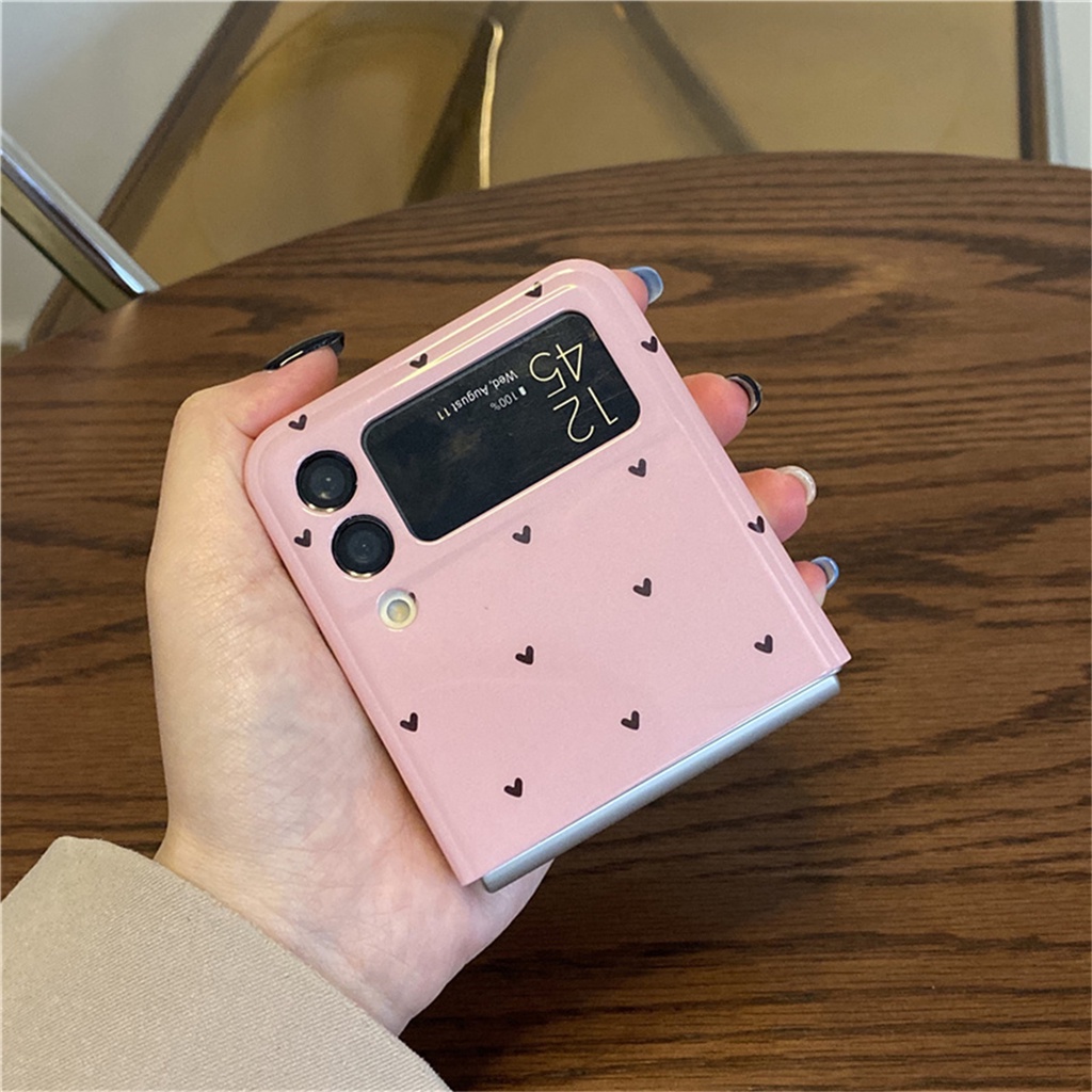 Dễ Thương Bao Da Điện Thoại Nắp Gập Mềm Tích Hợp Gương Họa Tiết Trái Tim Đáng Yêu Cho galaxy zflip4 5g z flip4 flip3 zflip4 flip3