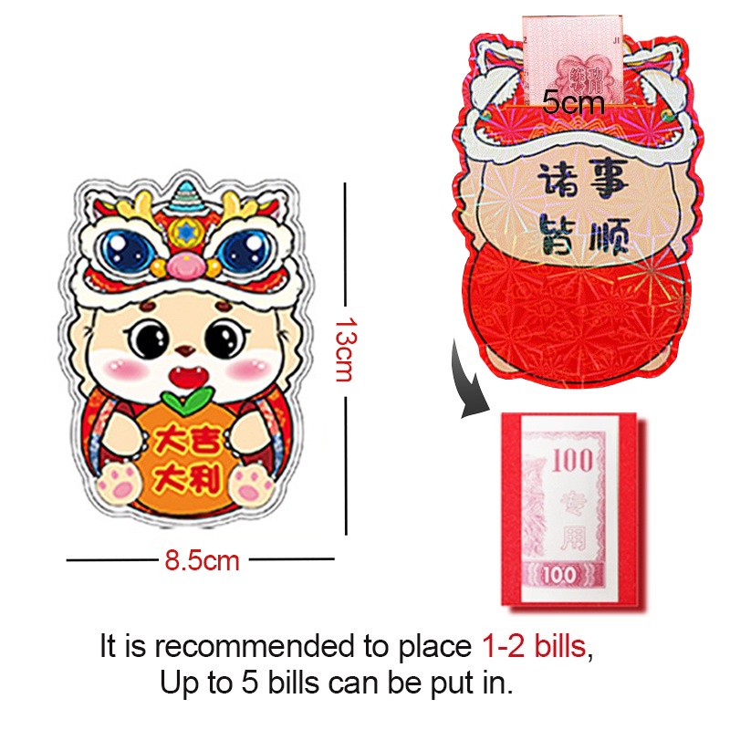 Set 6 Bao Lì Xì Hình Rồng Năm Mới 2024 cny Sáng Tạo Nhiều Màu Sắc angpao