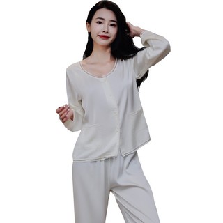 Bộ Đồ Ngủ Lụa Phối Ren Cổ Tròn Gợi Cảm Dành Cho Nữ