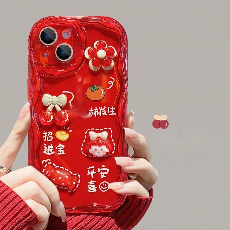 Ốp Điện Thoại Ba Chiều Hình Búp Bê Màu Đỏ Cho iphone 12 13 14 15 11 pro max
