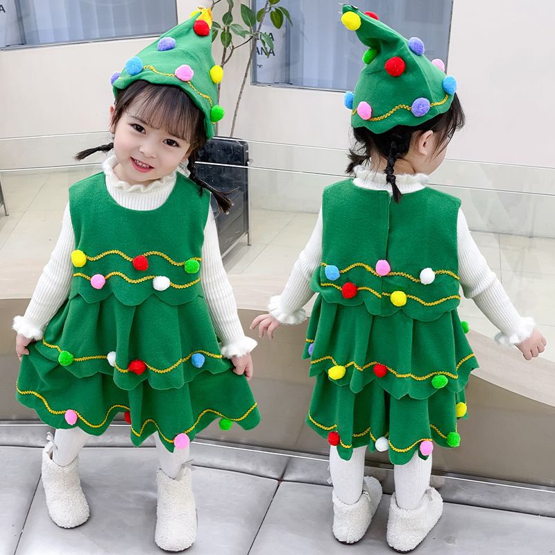 Đầm Hóa Trang Cây Thông Hoạt Hình Dễ Thương Cho Bé Gái