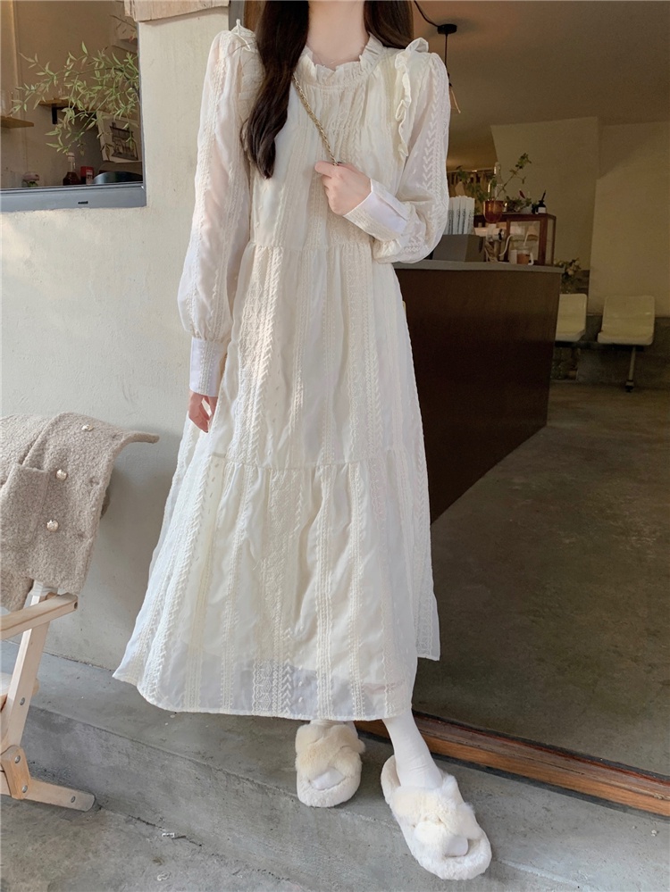 Đầm Dài Tay Phối Ren Xinh Xắn Dành Cho Nữ 68796