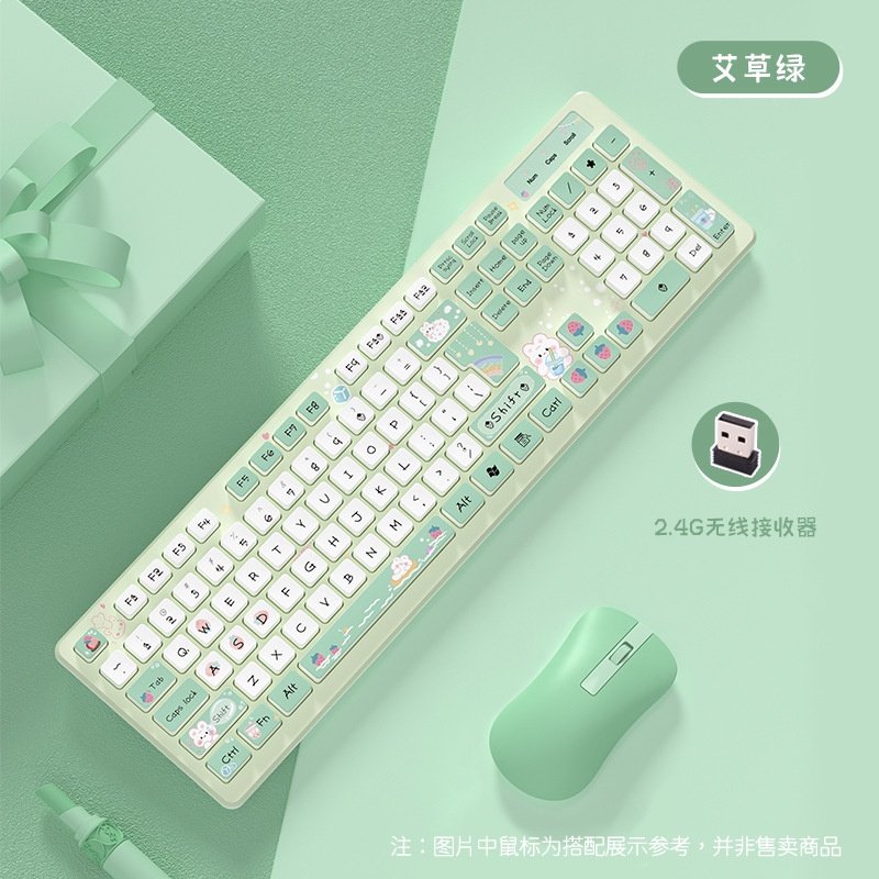 Bàn Phím Không Dây 104 Phím 2.4ghz In Họa Tiết Hoạt Hình Dùng Để Chơi Game