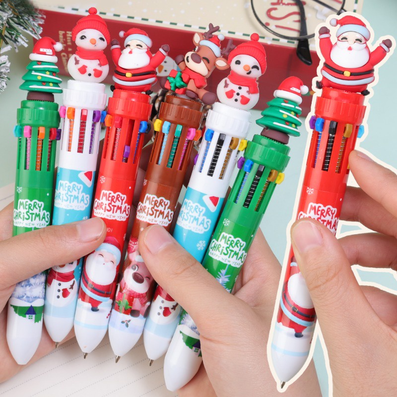 Bút Bi / Bút Bi mini 10 Màu Họa Tiết Ông Già Noel Hoạt Hình Cho Văn Phòng / Trường Học