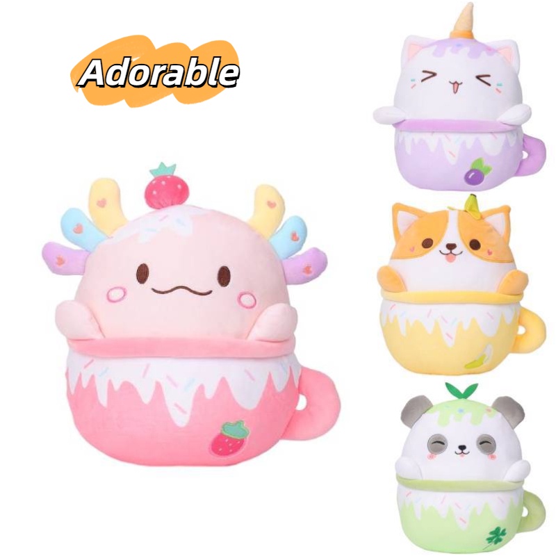 Thú Nhồi Bông Hình Mèo / axolotl / corgi / Trà Sữa / Gấu Trúc Hoạt Hình Đáng Yêu Cho Bé