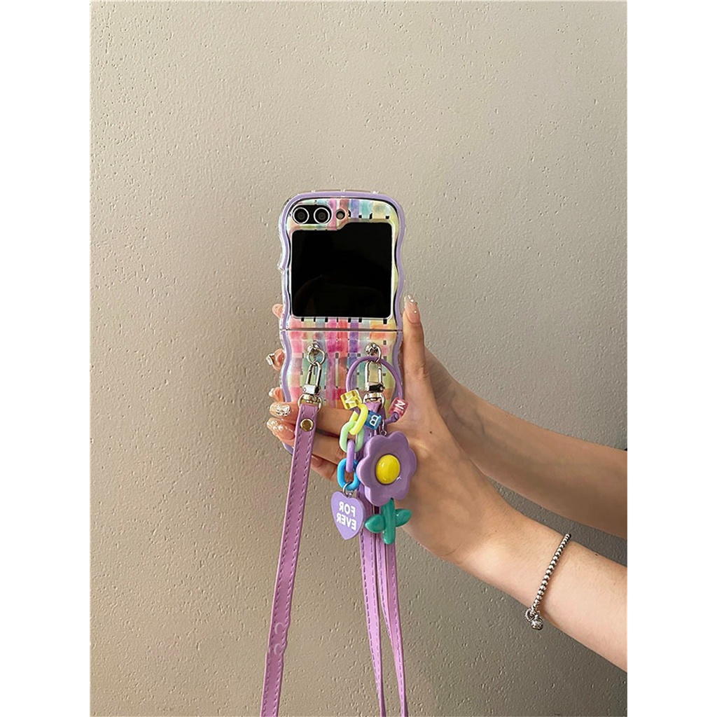 Bao Da Điện Thoại Nắp Gập Có Dây Đeo Họa Tiết Hoa Cho samsung galaxy z flip 5 5g z flip5 zflip5 z flip5 Ốp