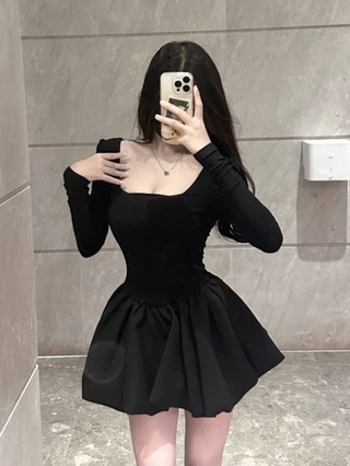 Váy Nữ Thiết Kế Kiểu Xòe Công Chúa Váy Hepburn Phong Cách Pháp Bồng Bềnh Đầm Gọn Eo Nhỏ Đen Ôm Body Tôn Dáng