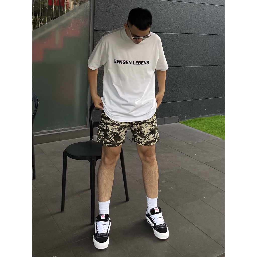 Quần short đùi kaki camo EWIGEN, chất liệu thoáng mát , lưng thun chắc chắn , dây rút cotton , màu camo sáng