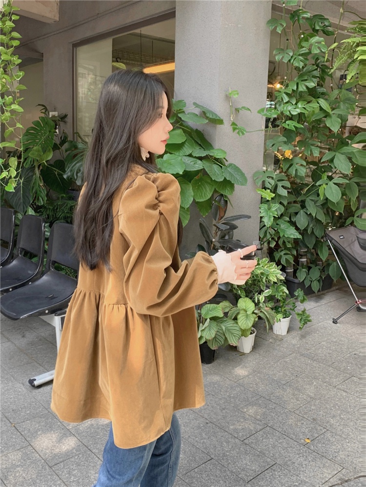 69112 retro Cổ Tròn Áo Sơ Mi Nhung Rời
