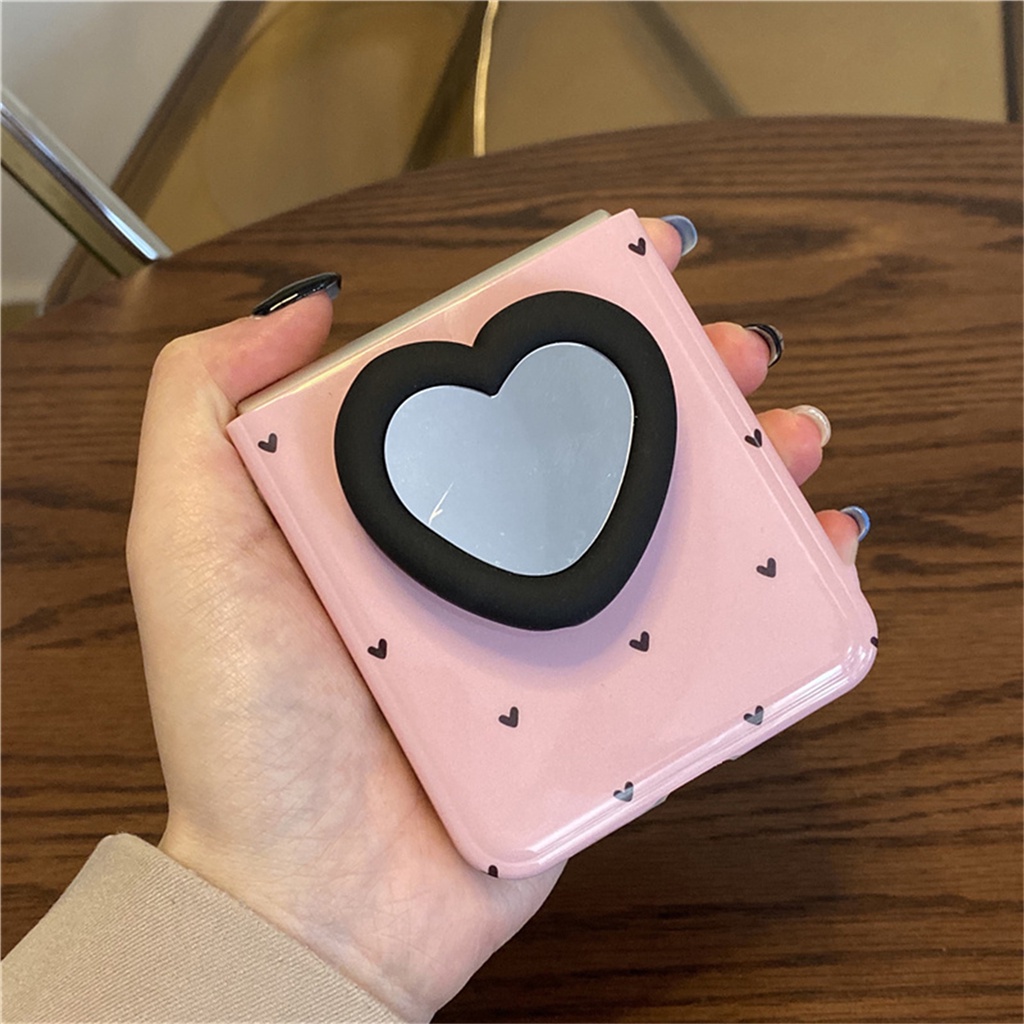 Dễ Thương Bao Da Điện Thoại Nắp Gập Mềm Tích Hợp Gương Họa Tiết Trái Tim Đáng Yêu Cho galaxy zflip4 5g z flip4 flip3 zflip4 flip3