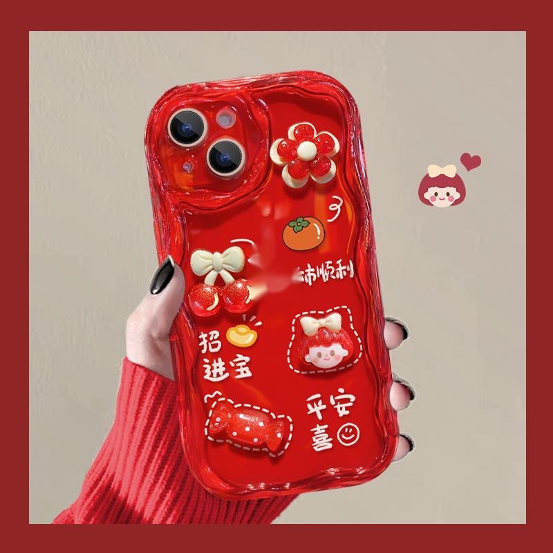 Ốp Điện Thoại Ba Chiều Hình Búp Bê Màu Đỏ Cho iphone 12 13 14 15 11 pro max