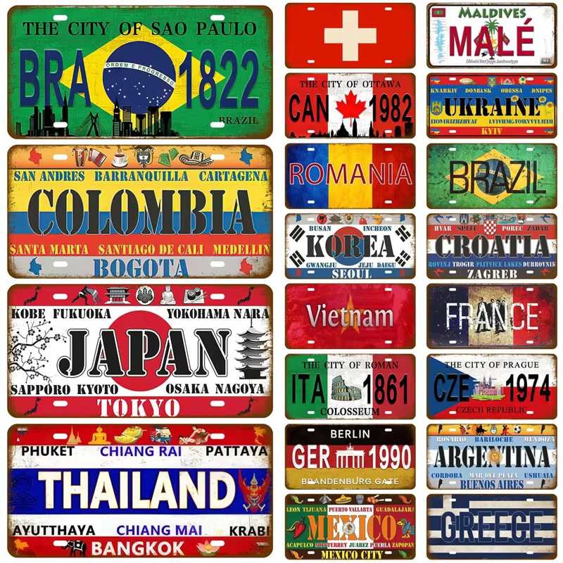 Biển Hiệu Kim Loại Pháp Israel Tây Ban Nha Tinplate Tấm Cho Tường Nhà Hàng Thủ Công Thanh Trang Trí 