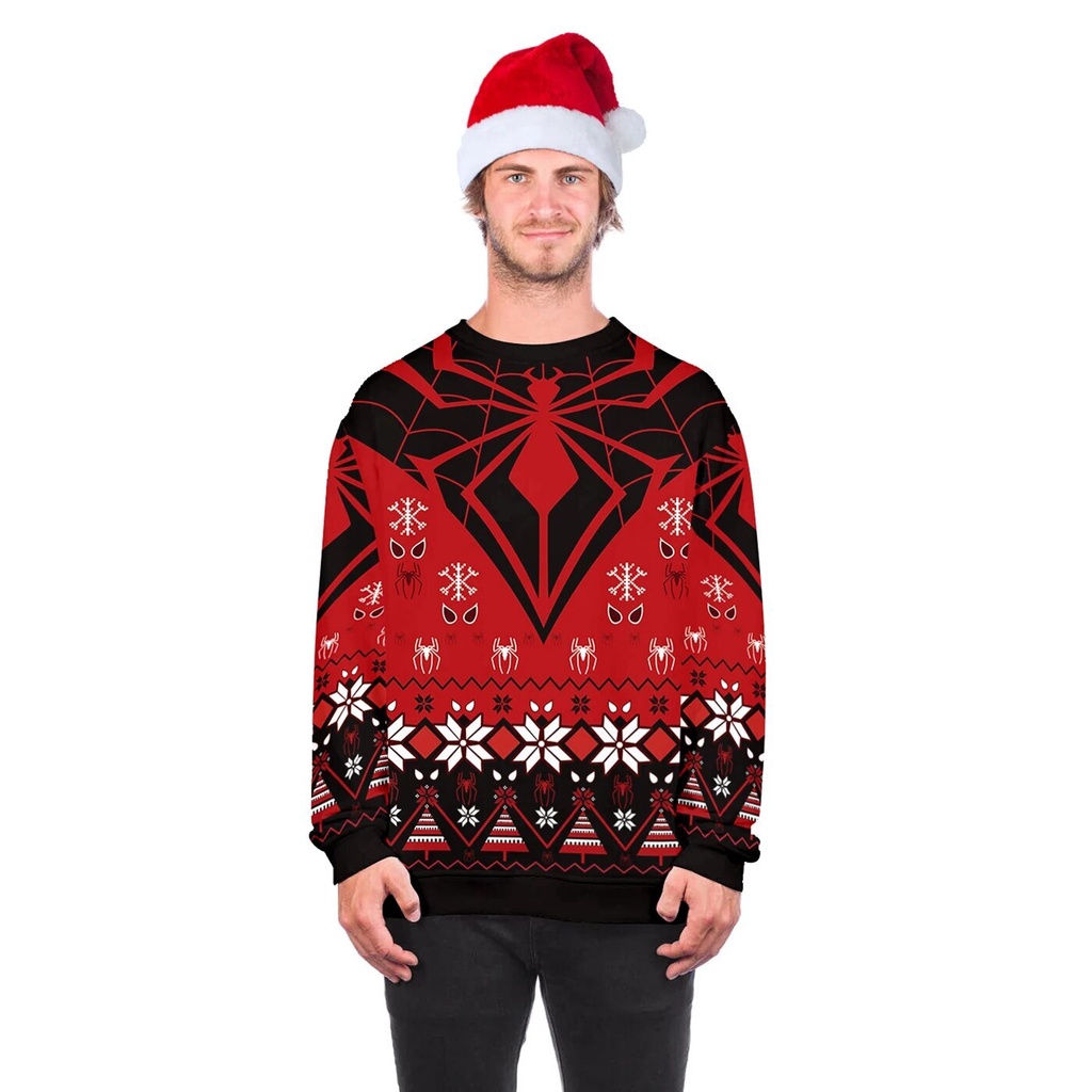 Áo sweater In Hình Người Nhện Và Bông Tuyết Xấu Xí Vui Nhộn Thời Trang Thu Đông