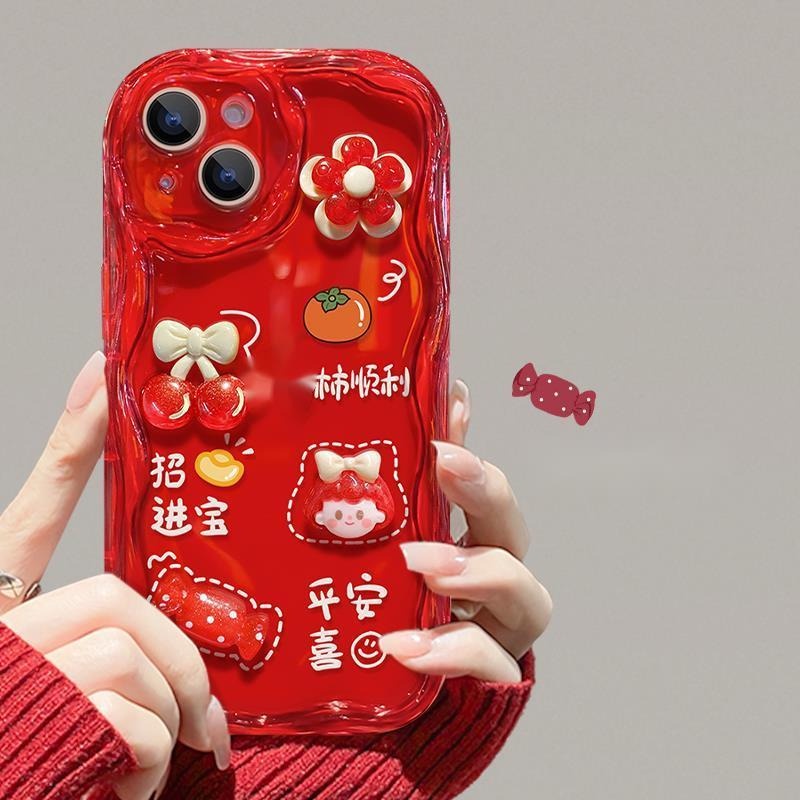 Ốp Điện Thoại Ba Chiều Hình Búp Bê Màu Đỏ Cho iphone 12 13 14 15 11 pro max