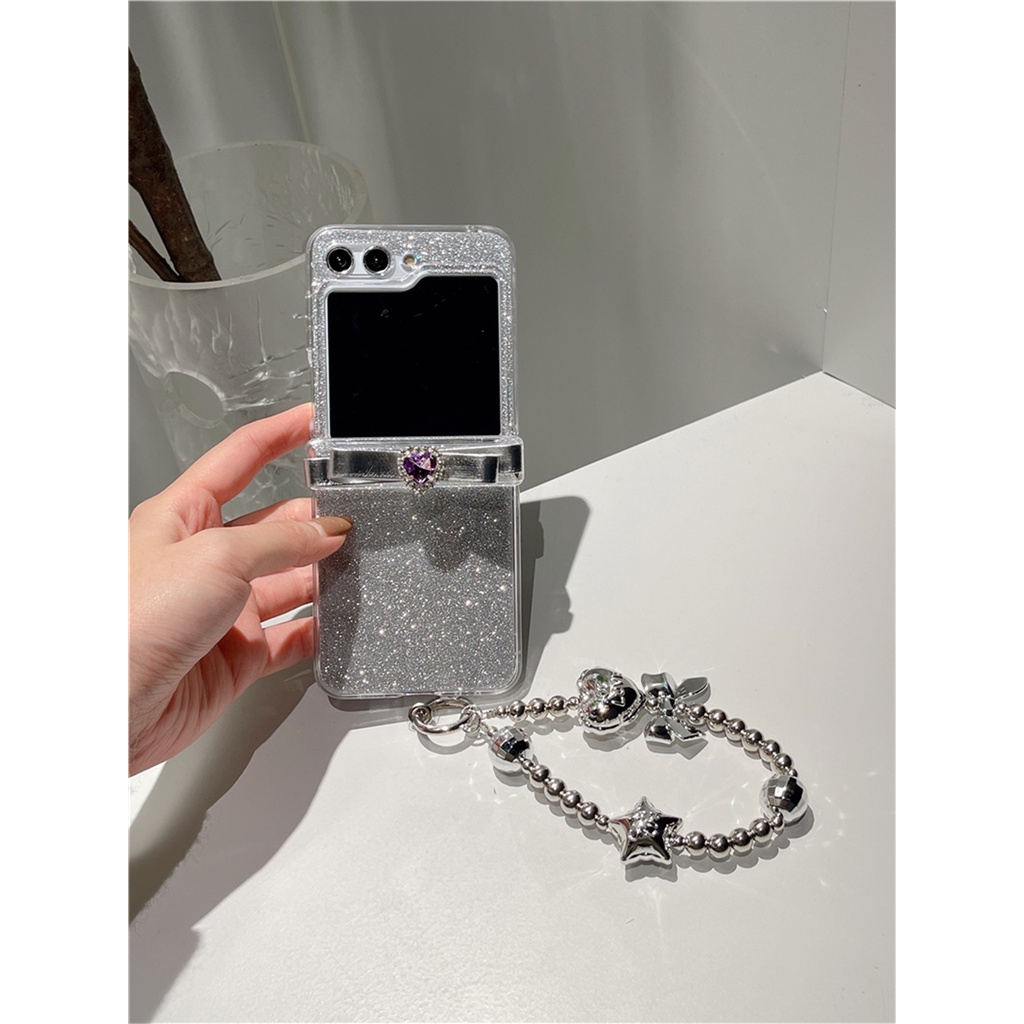 Bao Da Điện Thoại Nắp Lật Đính Đá Hình Nơ Trái Tim 3d Cho samsung galaxy z flip 5 5g z flip4 flip3 zflip5 Ốp