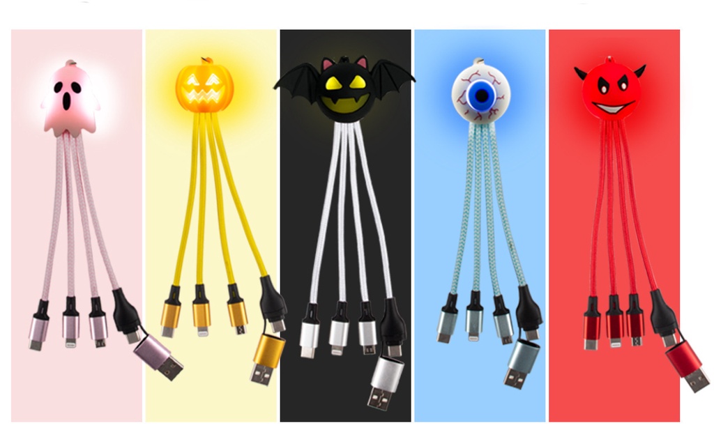 Mới Dây Cáp Sạc Ba Trong Một Đa Năng Có Đèn Hình Quả Bí Ngô Trang Trí halloween