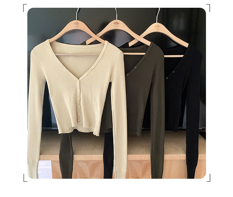 Áo cardigan Dệt Kim Cổ v Dáng Ôm Dài Tay Phong Cách retro 69080