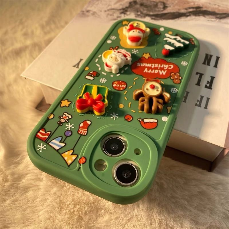 Ốp Điện Thoại Thiết Kế Lỗ Tròn Màu Trơn Hình Búp Bê Giáng Sinh 3d Cho iphone 12 13 14 15 11 pro max ggzxz