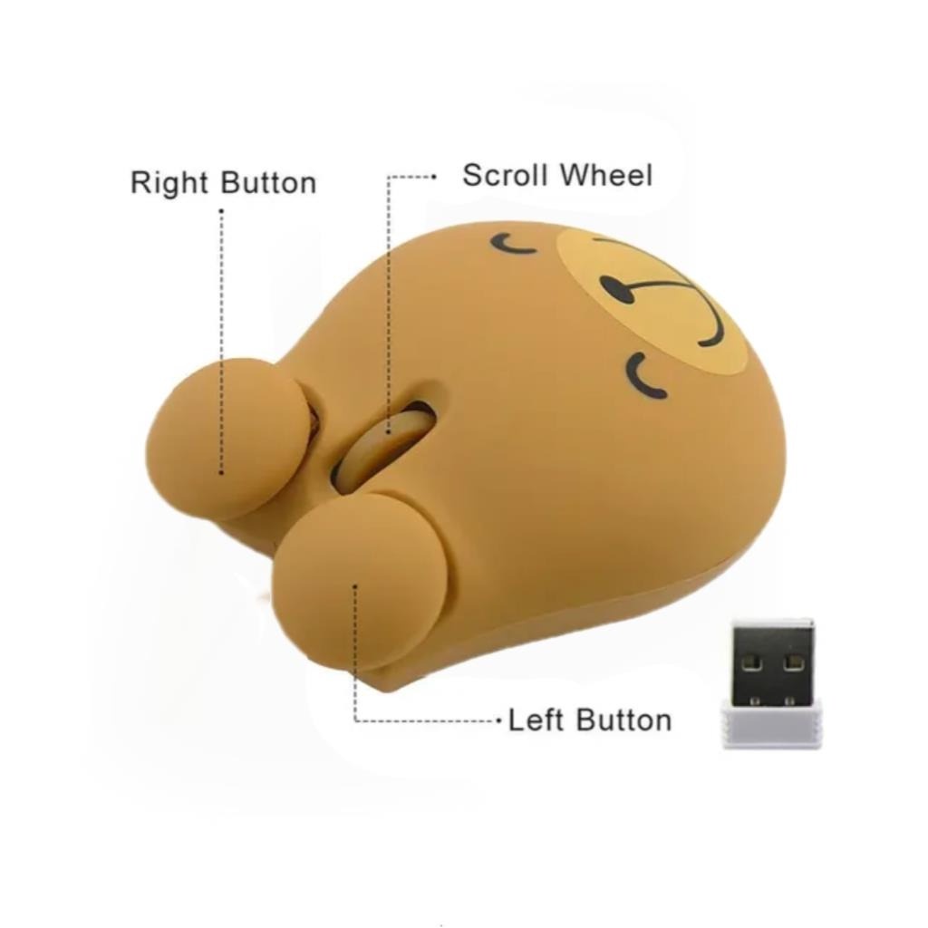 Chuột Quang Không Dây 2.4ghz 3 Nút Bấm 1600dpi Hình Động Vật Dễ Thương