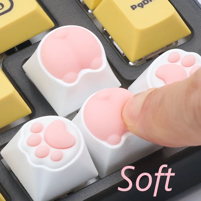 Nút Bàn Phím Cơ silicone Dẻo Hình Chân Mèo Màu Hồng Đáng Yêu