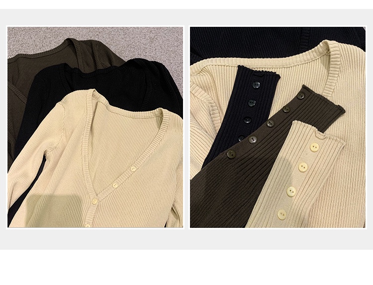 Áo cardigan Dệt Kim Cổ v Dáng Ôm Dài Tay Phong Cách retro 69080