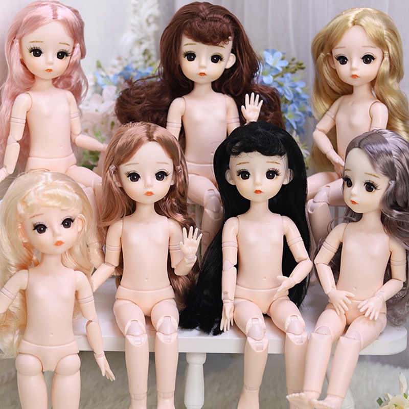 Slightly Fat Nude Bjd Dolls Long Eyelashes 3D Eyes Joints Movable Girls Toys for Children Cute Naked