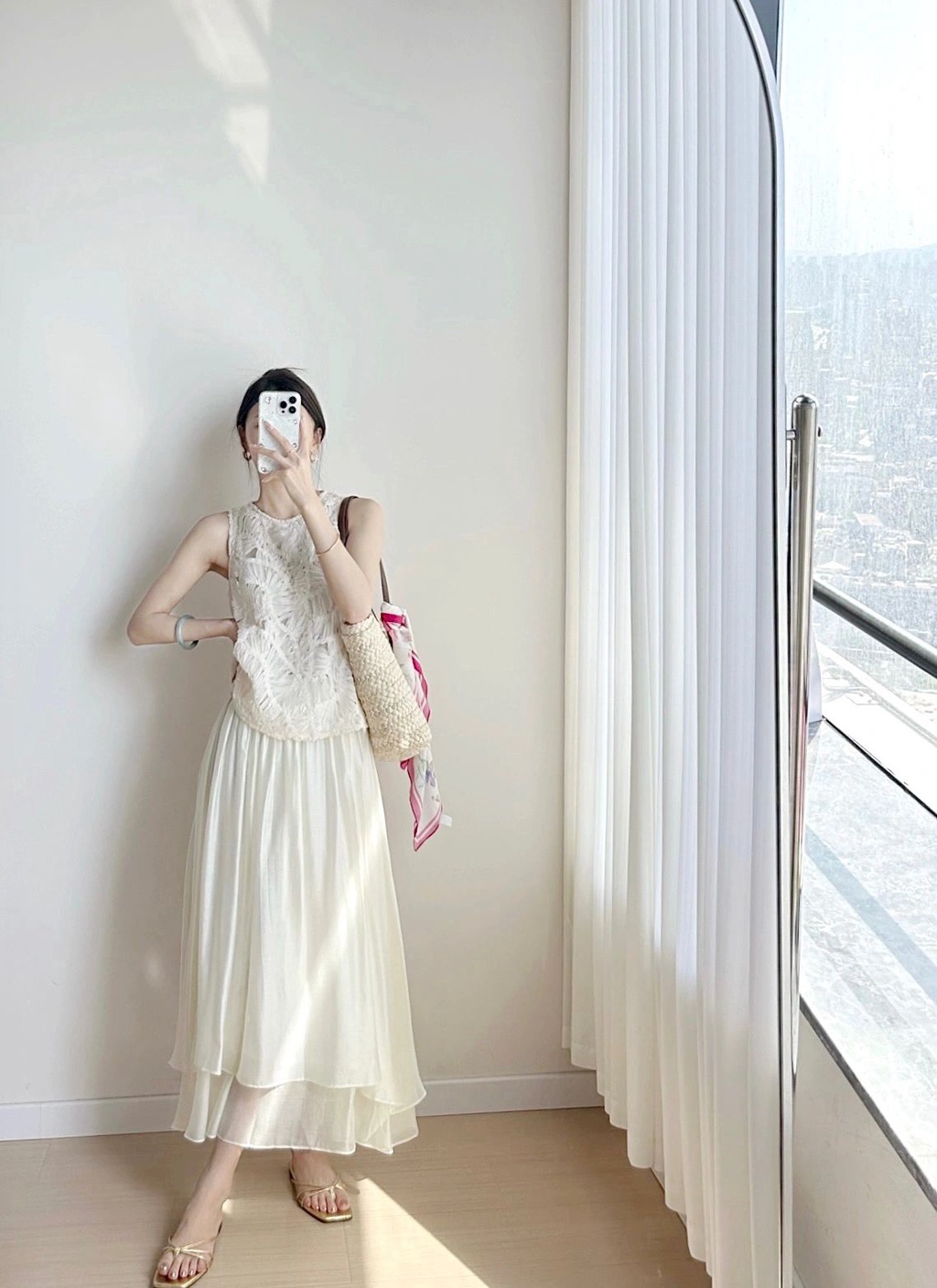 Áo Sơ Mi Voan Dệt 67700 Áo vest / Váy Xếp Ly