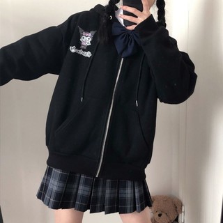 Áo Hoodie Nhung Dày Dáng Rộng In Họa Tiết Hoạt Hình Xinh Xắn Theo Phong Cách Nhật Bản