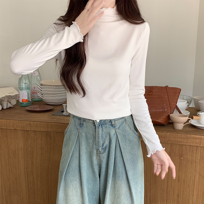 Áo Thun Tay Dài Cổ Cao Lót Lông Cừu Dày Dặn Thời Trang Thu Đông 68260 Cho Nữ