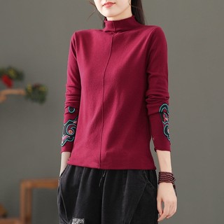 Áo Nhung Tay Dài Cổ Cao Dáng Rộng Phong Cách Trung Hoa Thời Trang Thu Đông Cho Nữ
