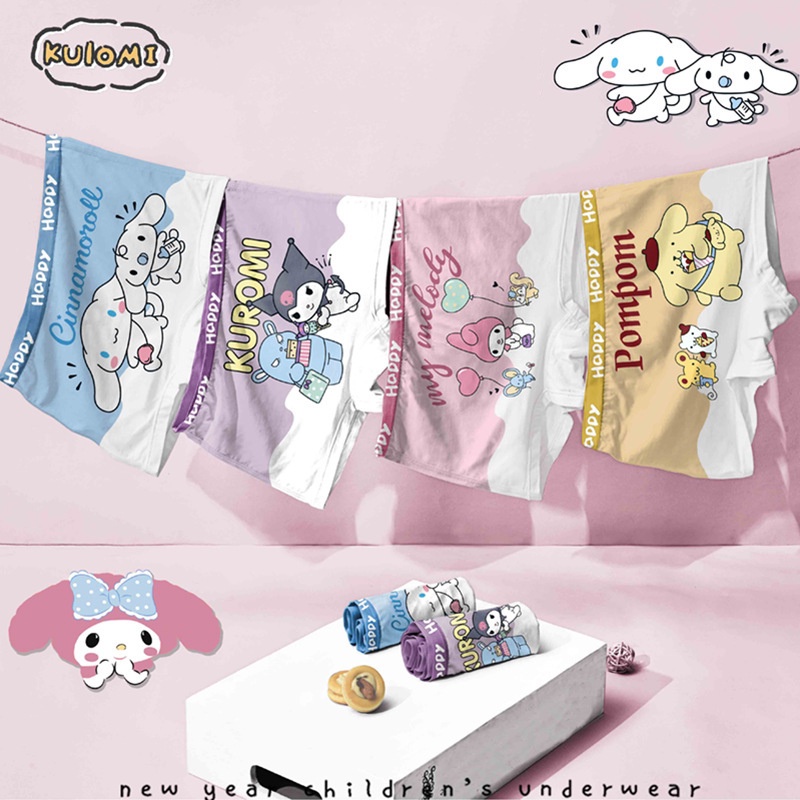 SANRIO Dễ Thương Bộ 4 Quần Lót cotton In Hoạt Hình my melody kuromi Đáng Yêu Dành Cho Bé Gái