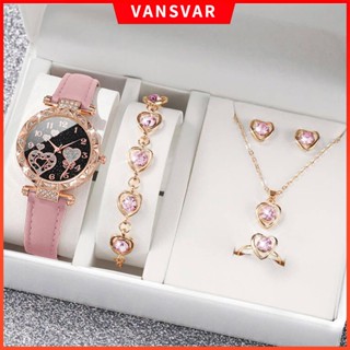 Đồng Hồ Vòng Tay Dây Da Mặt Trái Tim Đính Đá Thời Trang